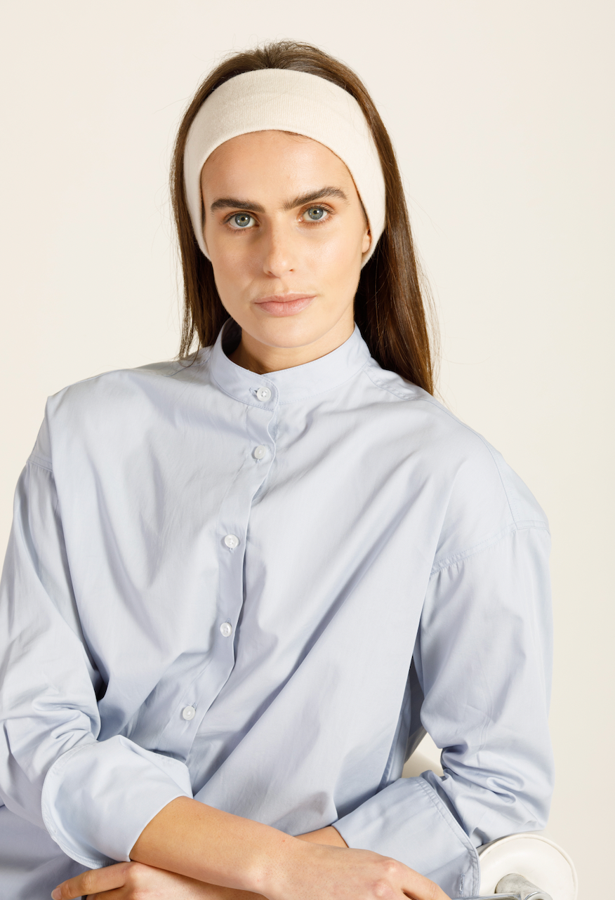Collarless Long Sleeve Shirtdress