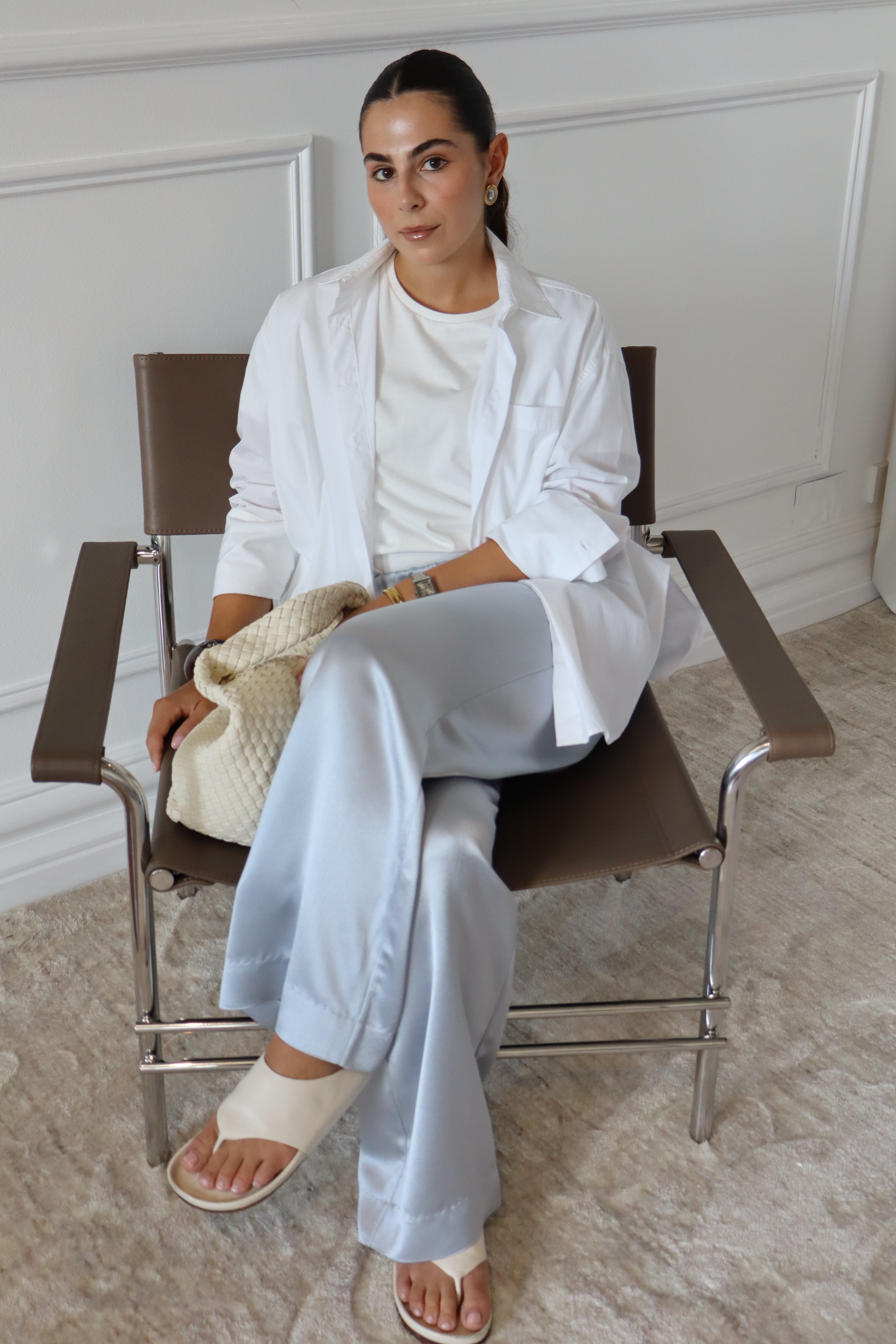 SELFE Ida Shirt in White styled with tailored separates – elevated everyday wardrobe essential