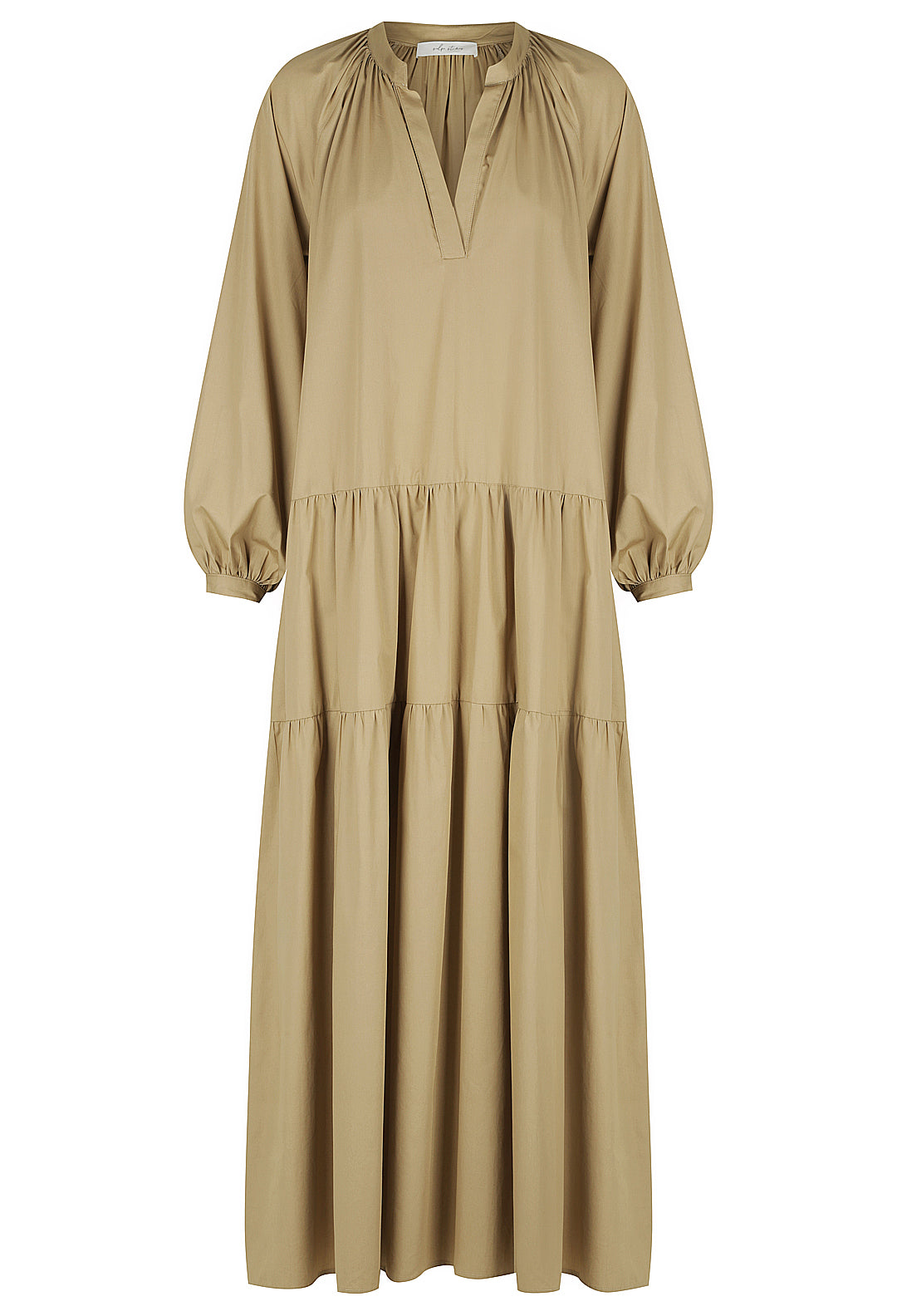 V Neck Long Sleeve Gathered Dress
